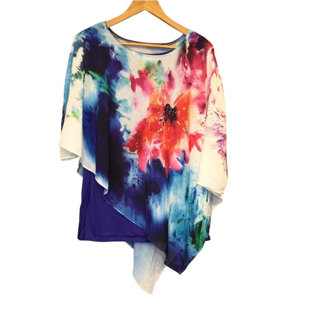 Dressbarn Womens Asymmetrical Floral Top Size 2X